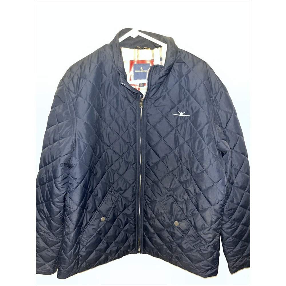 Brooks Brothers Diamond Quilted Full Zip Jacket Mens Size XL Navy Blue